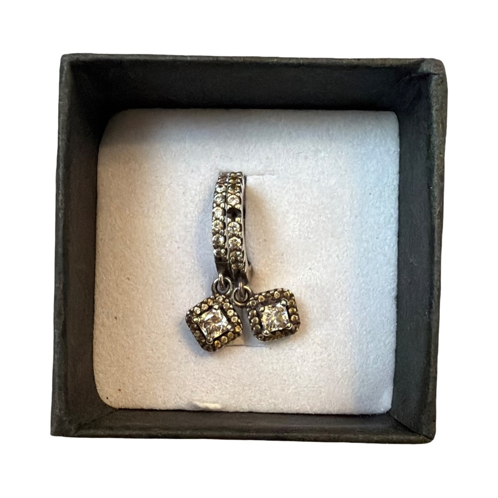 Pandora Silver Square Crystal Dangle Earrings